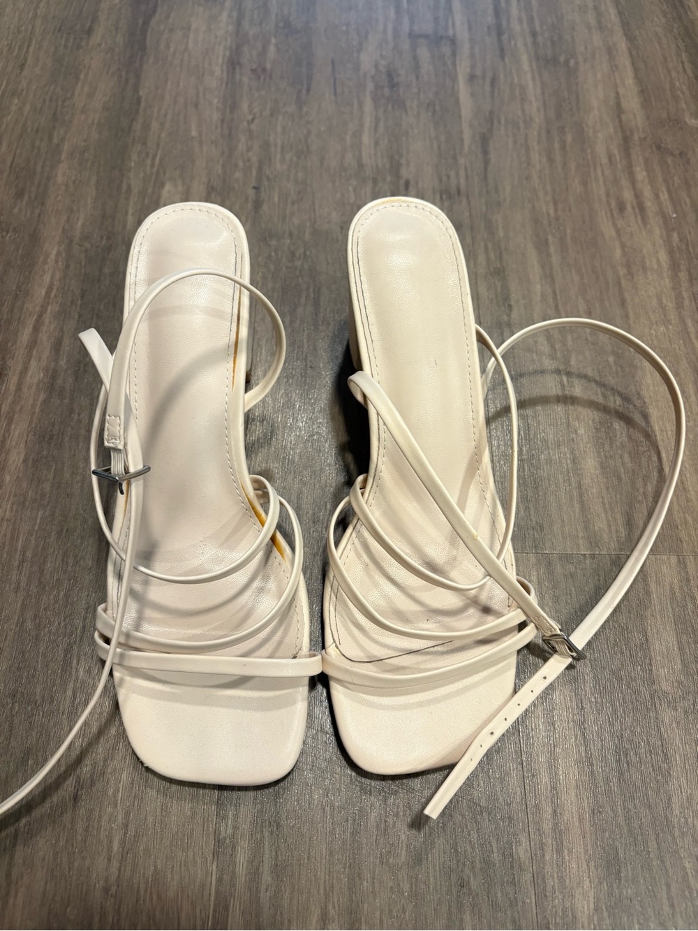 Women’s Strappy Square-Toe Block Heels in Cream